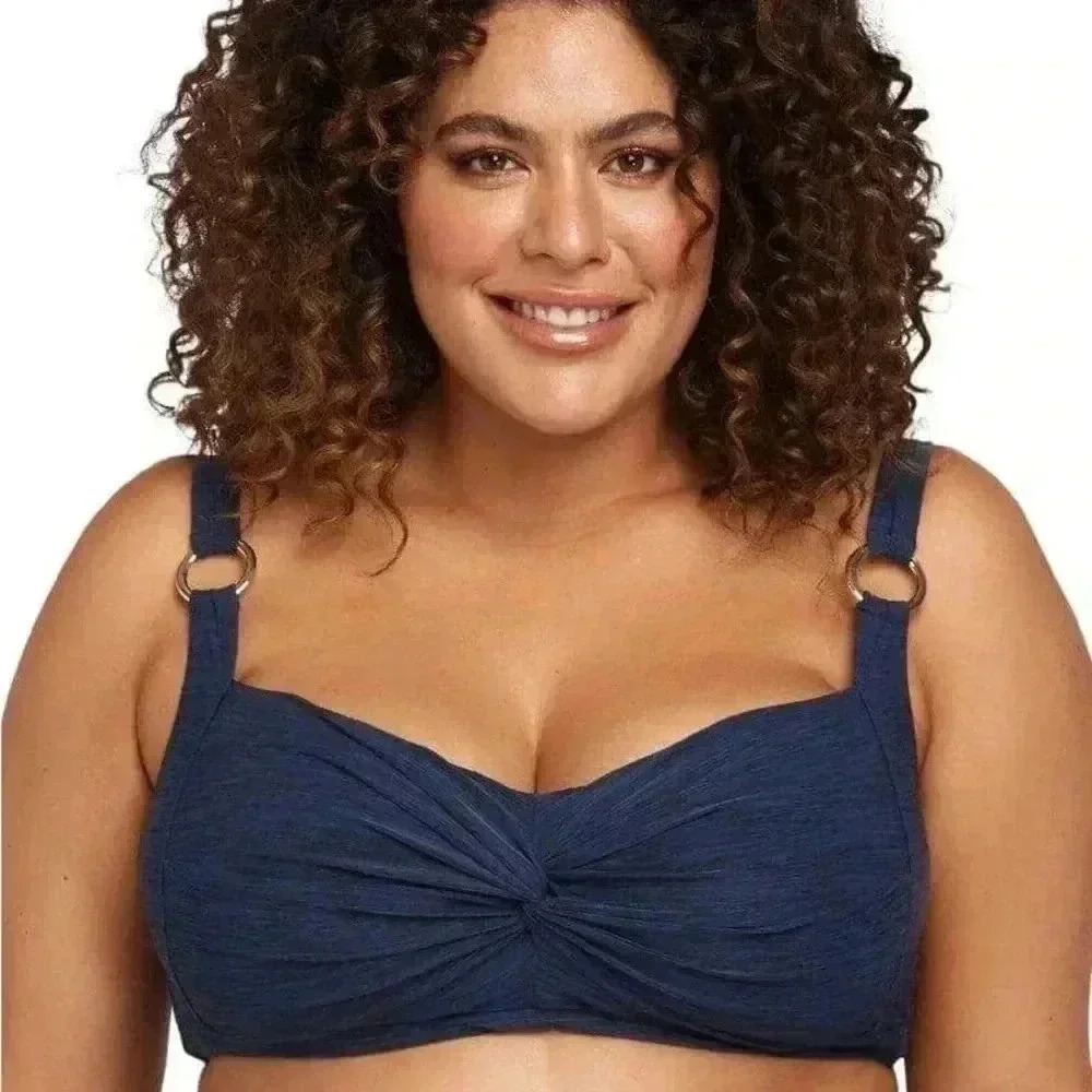 NWT Artesands Melange Botticelli Twist Front C-DD Cup Bikini Top - Navy 12